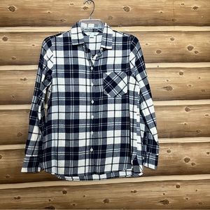Old Navy Women's Long Sleeve Blue White Plaid Shirt Size Small